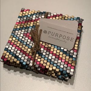 Metallic artisan square bead coasters x4 NWT